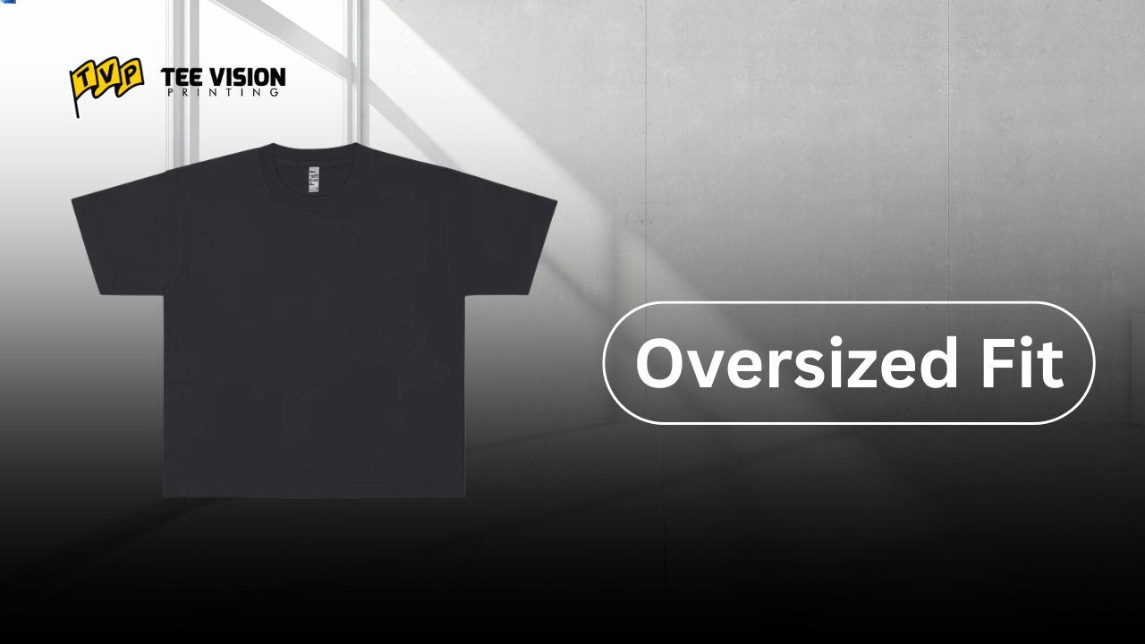 A dark gray oversized fit t-shirt, showcasing a trend-driven and bold option when deciding which fit style is best for your merch.