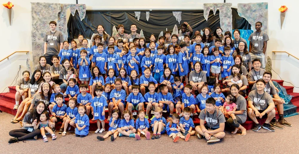 cation Bible School participants wearing matching Jesus shirts, a clear example of how can churches use t-shirts to promote events and create lasting memories.
