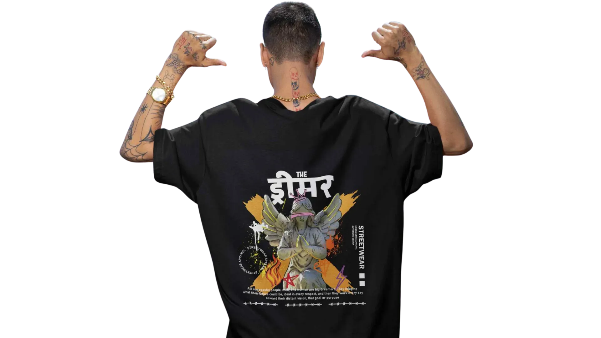 Puff printing example on black t-shirt showing raised textured design